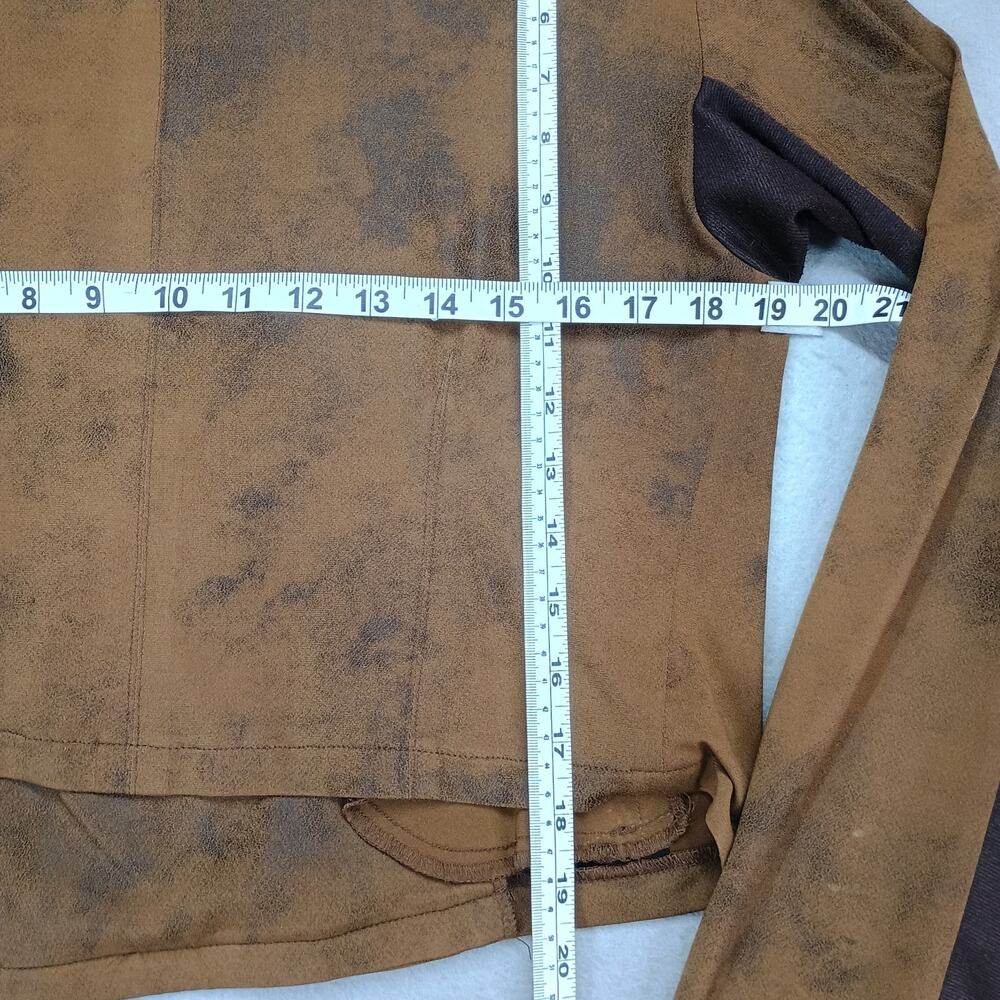 Georgie Sz Med. Brown Distressed Faux Leather Moto Jacket Collar Bikercore - Picture 9 of 10